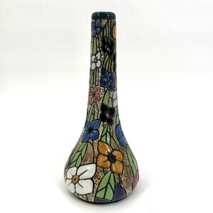 Antique Czech Amphora Flower Vase 8.5” Art Nouveau Jugendstil Bohemia Cloisonné